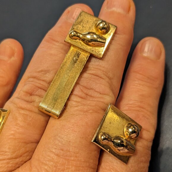 Bowling Tie Clip & Cuff Links Vintage 1950's - Picture 3 of 3